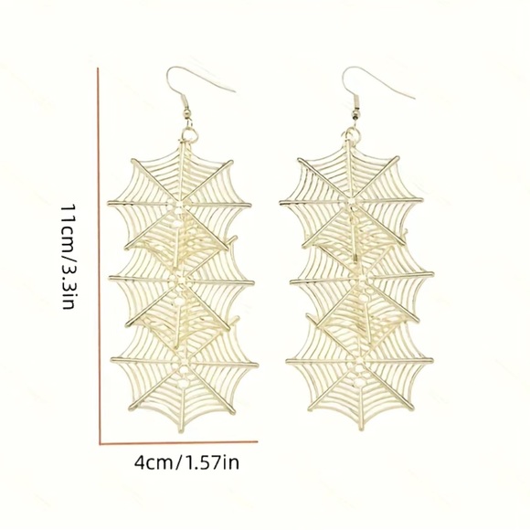 Gold Spiderweb Dangle Earrings - Picture 5 of 6